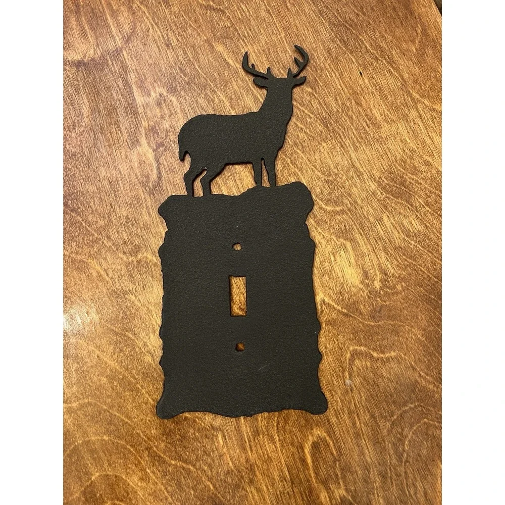 Black Iron Single Light Switch Plate Standing Buck Rustic Edges